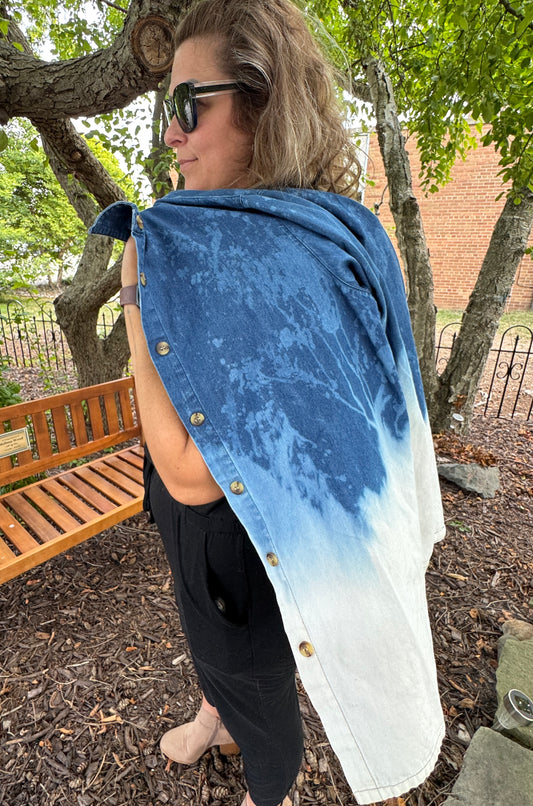 Cloud Rising, Ruffled Denim Jean Blouse